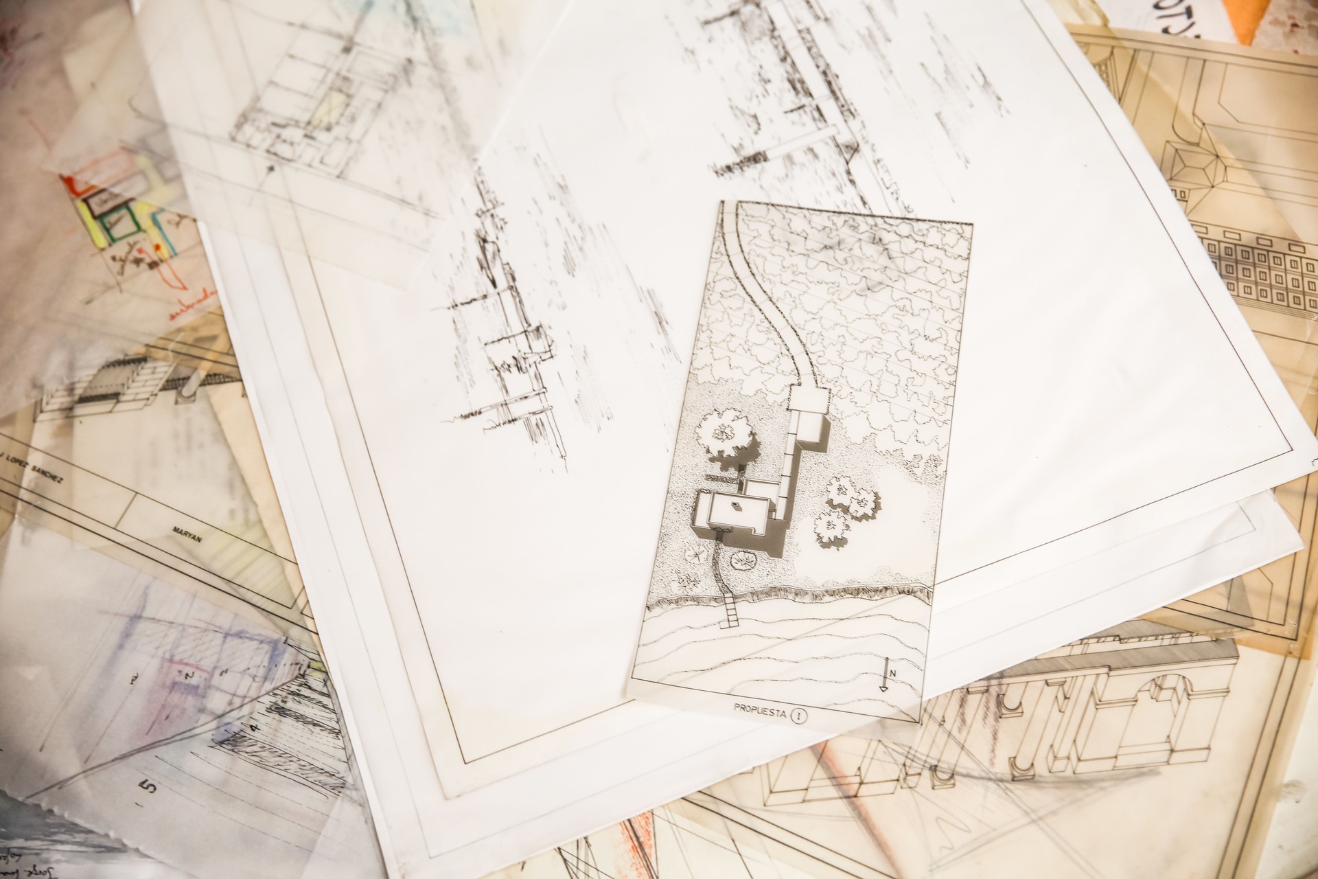 Architectural drawings and sketches of a residential project